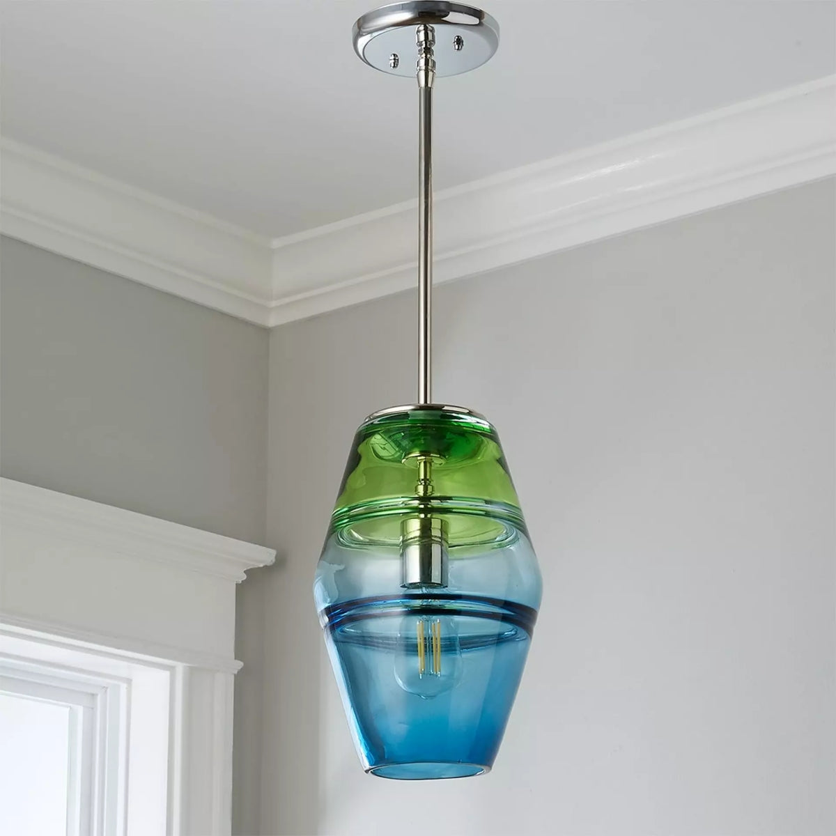 Blue Green Glass Pendant Light - Modern Art Glass Pendant Lamp