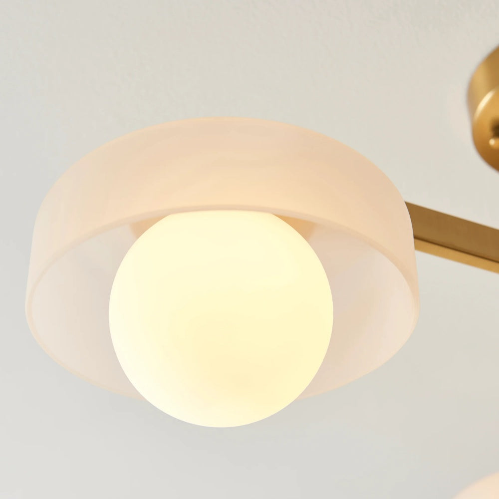 Zirvos Pendant with Frosted Opal Globes and Brushed Brass Frame for Living and Dining