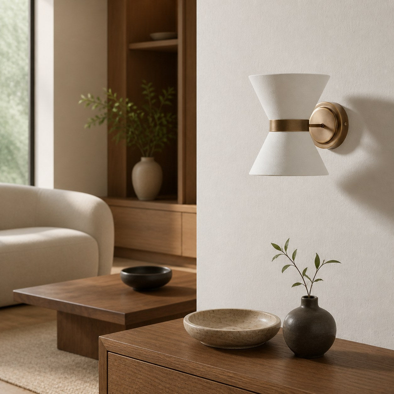 Ankora Wall Light - Bow-Tie Linen Shade Design Aged Brass Metal Sconce for Hallway