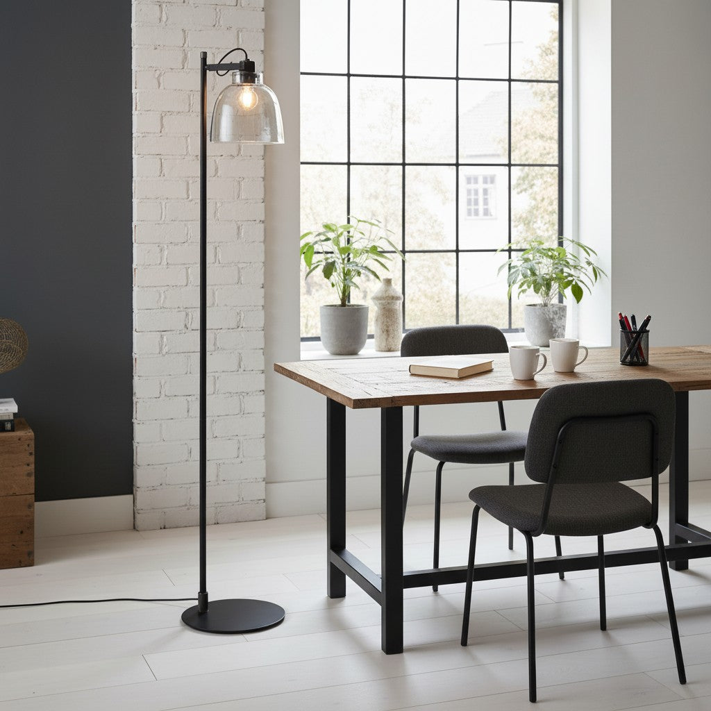 Readium Industrial Floor Lamp - Adjustable Glass Head Metal Base for Living Room and Bedroom