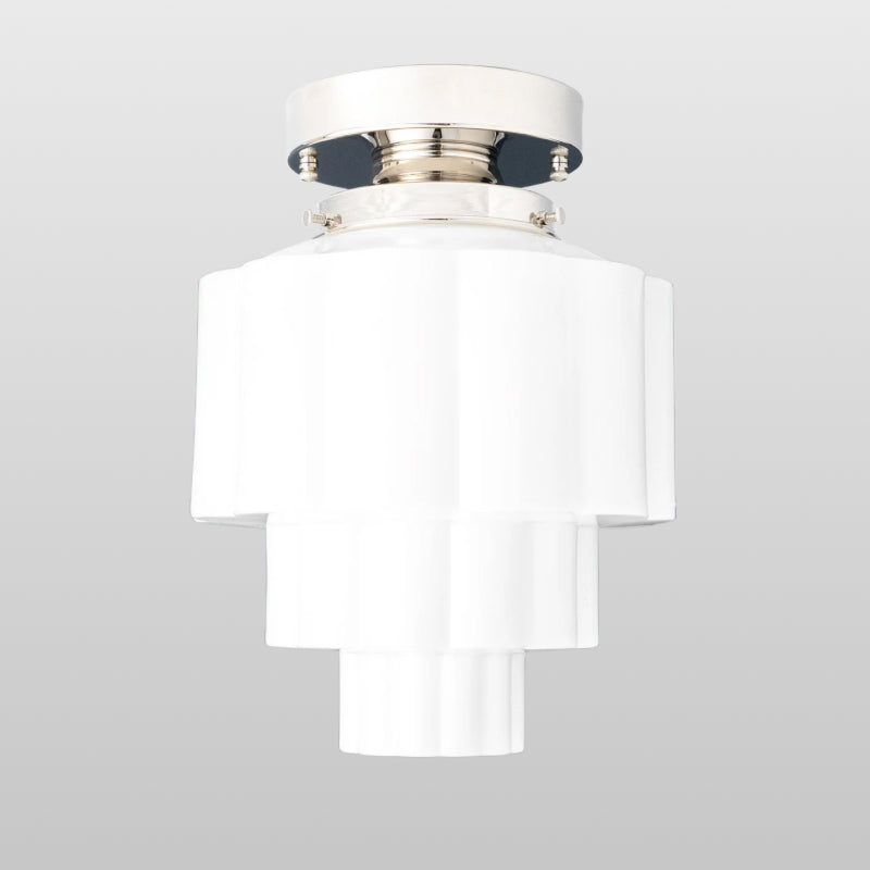 Geotower Glass Brass Ceiling Light – Art Deco Ribbed Globe Flush Mount