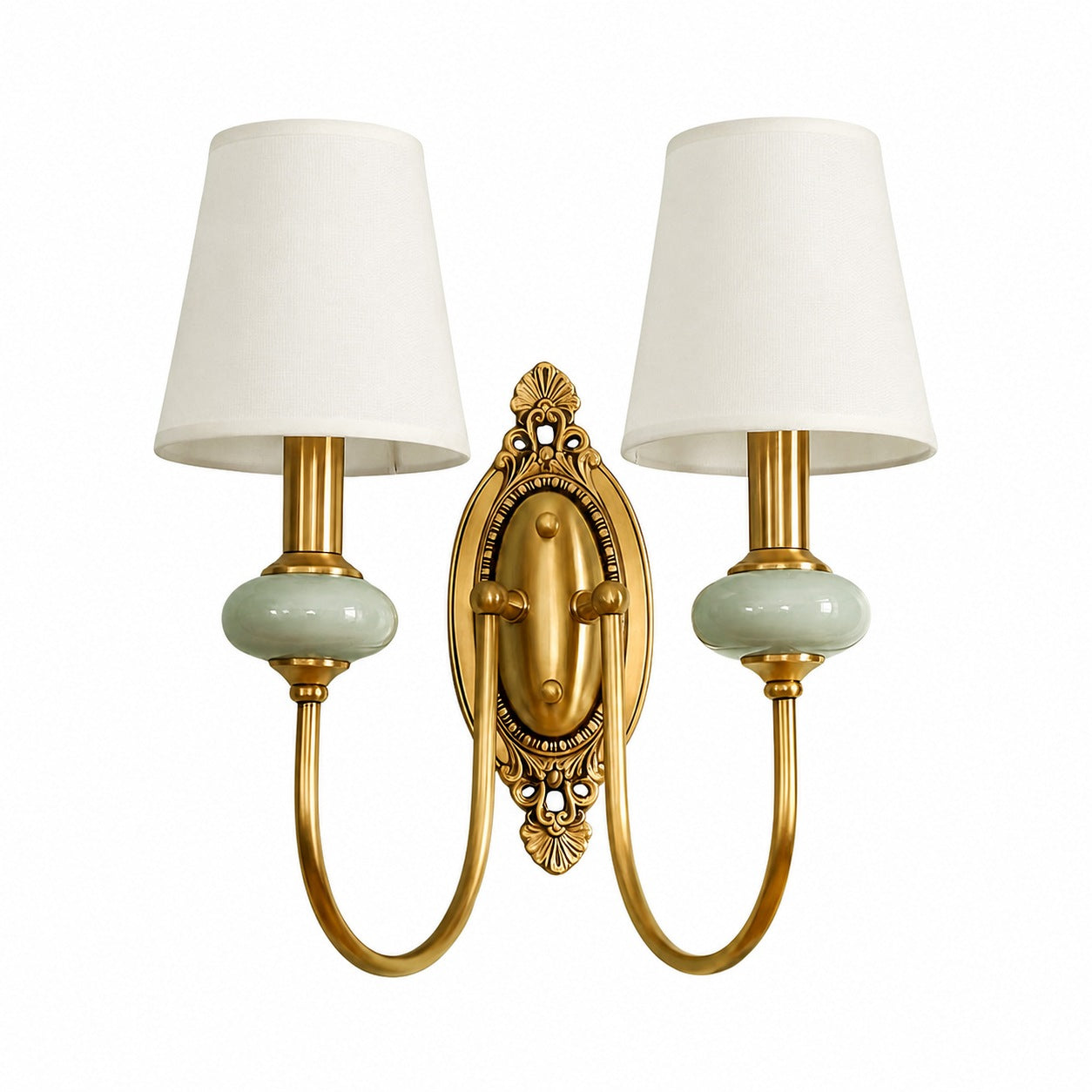 Rowanea Ceramic Wall Sconce with Fabric Shade and Metal Finish – Farmhouse Modern Hallway Light