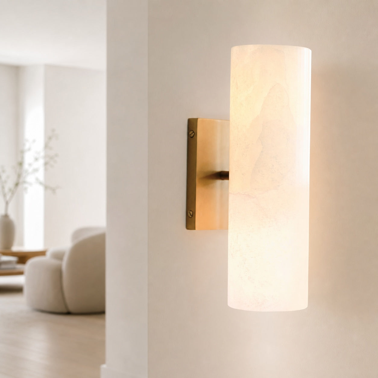 Wolvina Natural Marble Tube Sconce with Sleek Metal Details