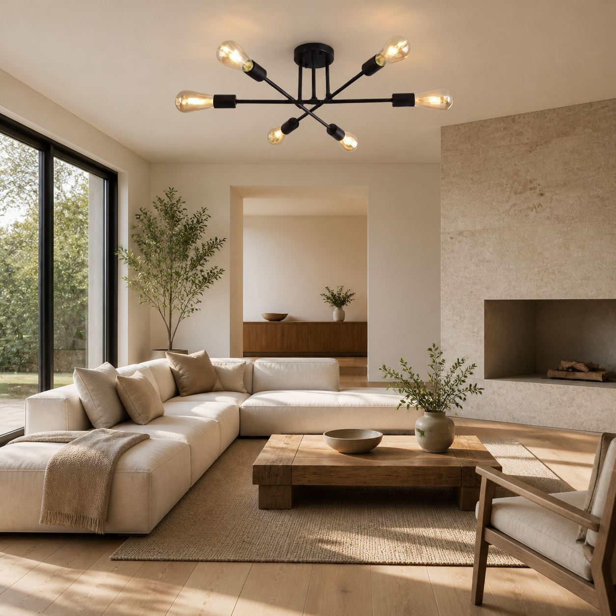 Nordivela Contemporary Semi‑Flush Ceiling Lamp - Sleek Metal Multi Arm Fixture for Home Interiors
