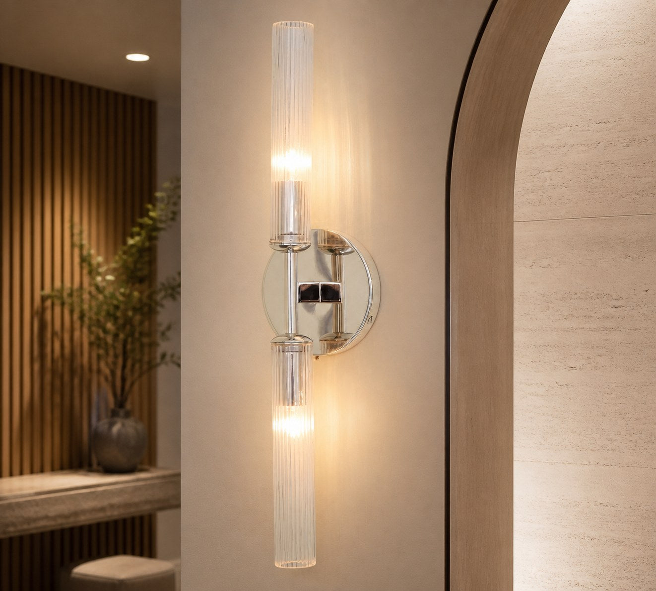 Bravira Ribbed Glass Wall Lamp - Tube Metal Light in Classic Finishes