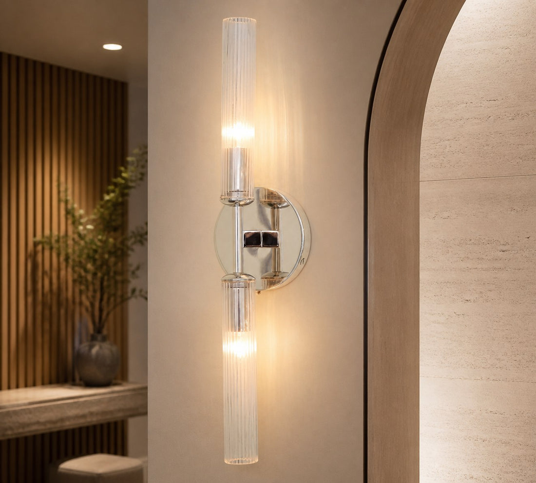 Bravira Ribbed Glass Wall Lamp - Tube Metal Light in Classic Finishes