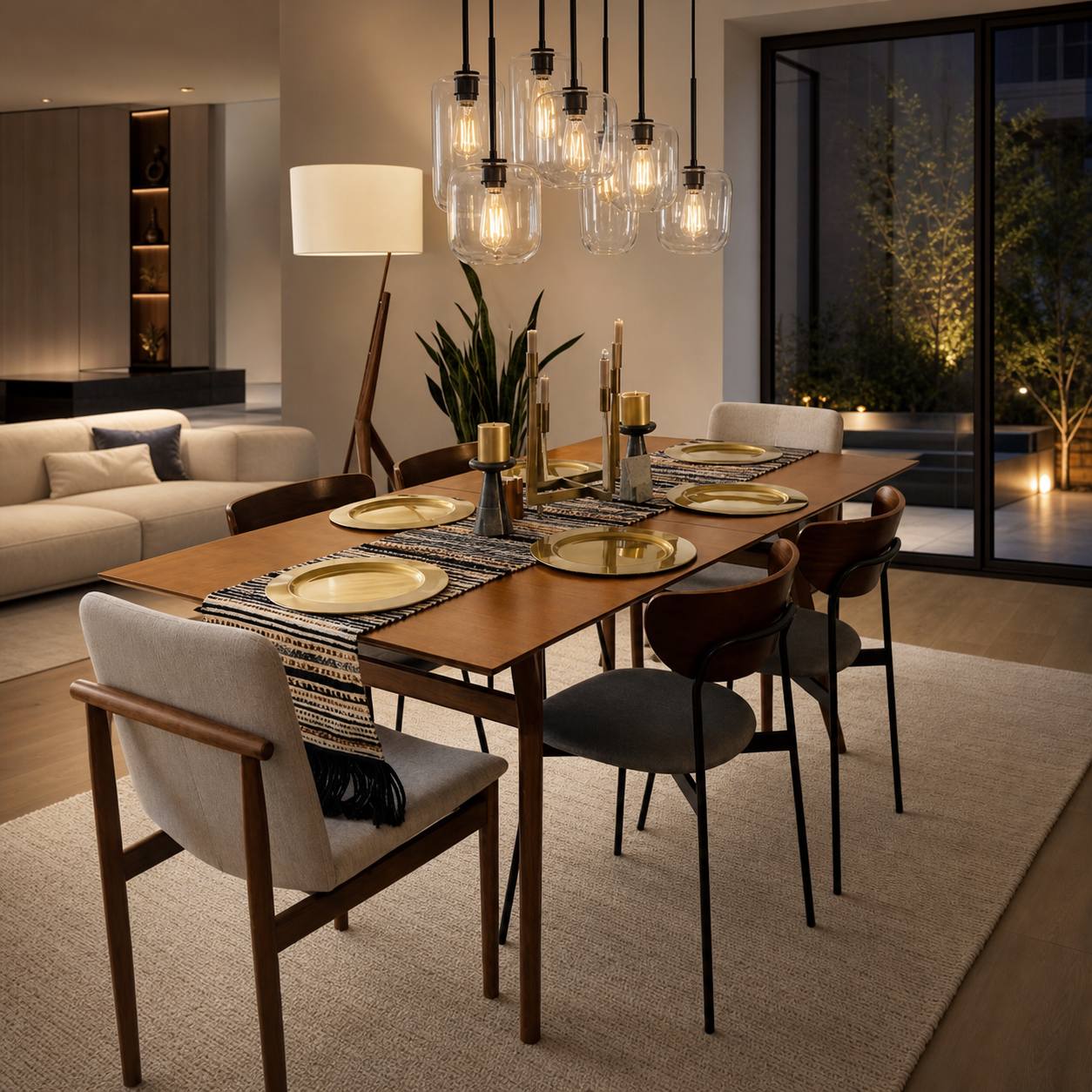 Lumivelle Sculptural 7-Light Chandelier – Adjustable Height Modern Glass Pendant