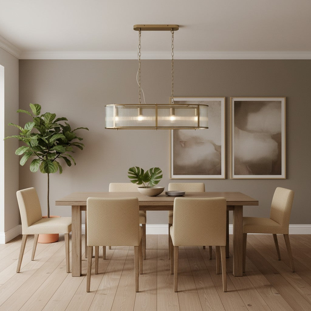 RibGlow Ribbed Glass Pendant Light - Antique Style Pendant Light for Dining Room