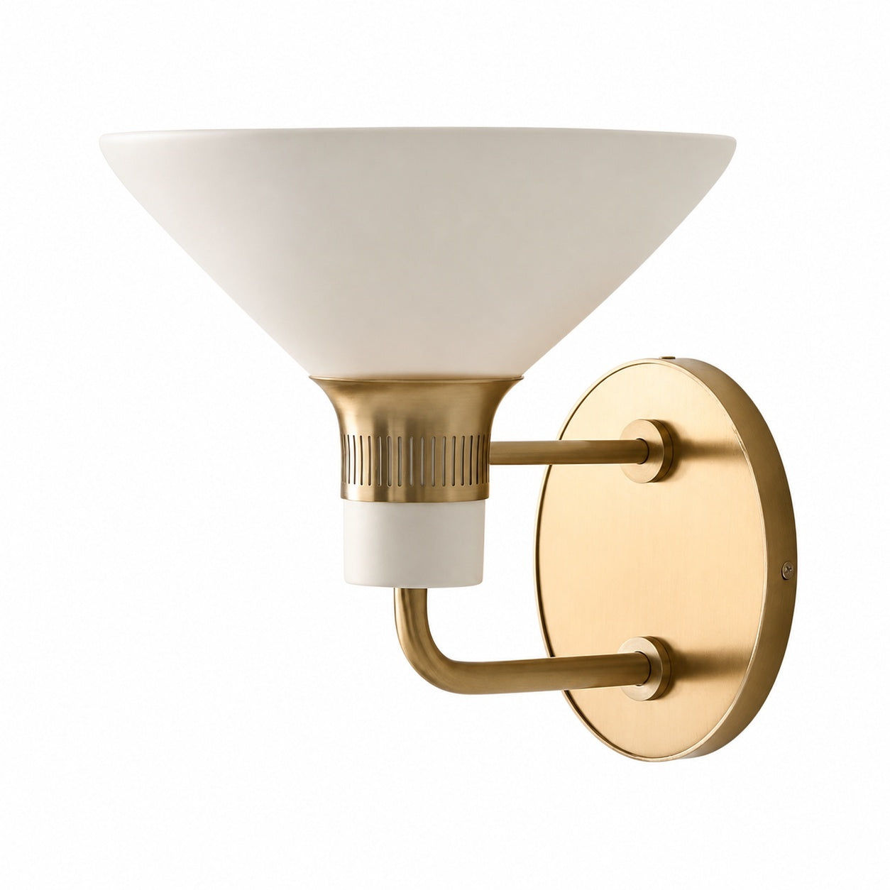 Calvor Champagne Bronze Sconce – Porcelain Ivory Shade Hardwired Wall Light