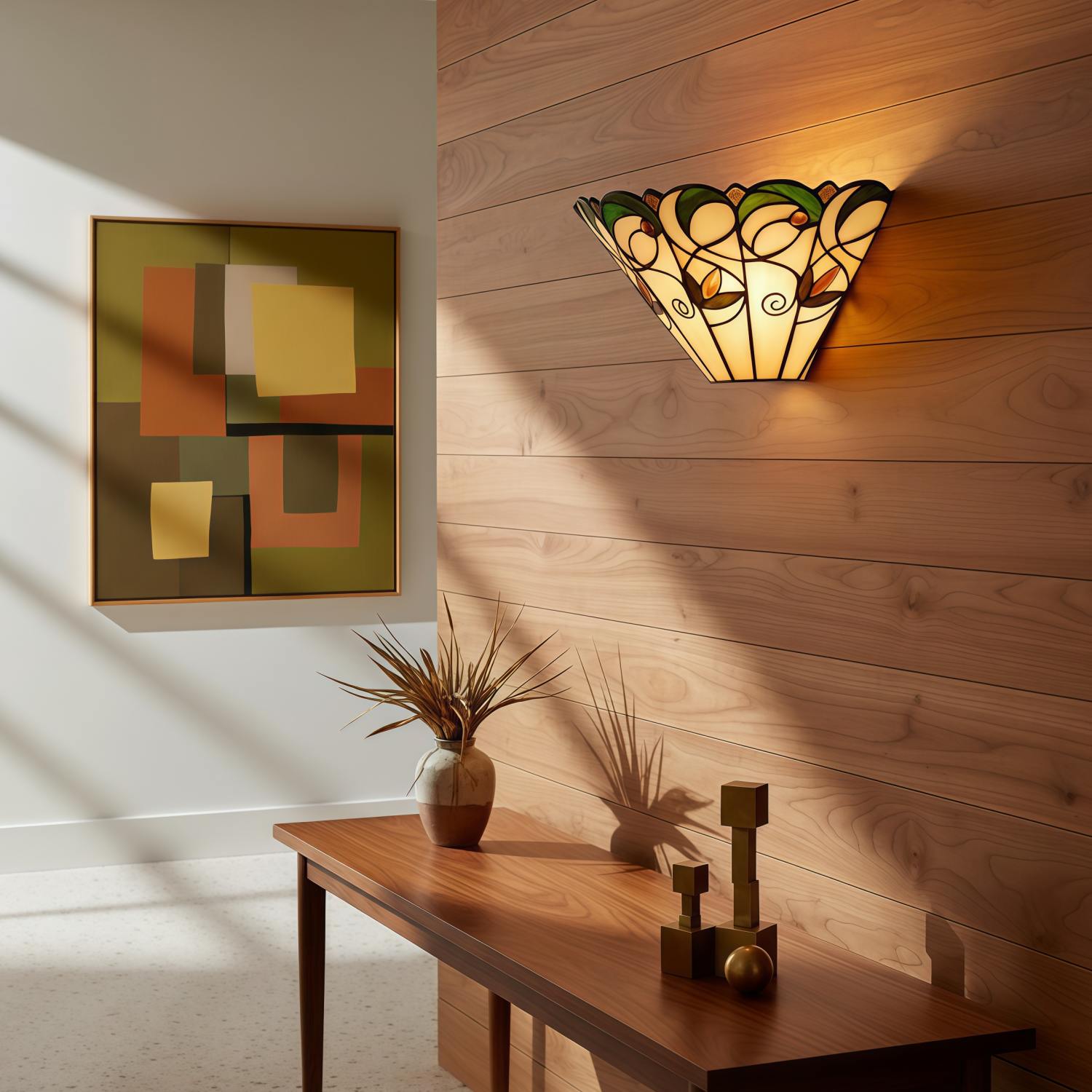 TF Jamelia Art Nouveau Wall Light with Bevelled Glass Shade – Metal Glass Fixture for Hallway or Bedroom