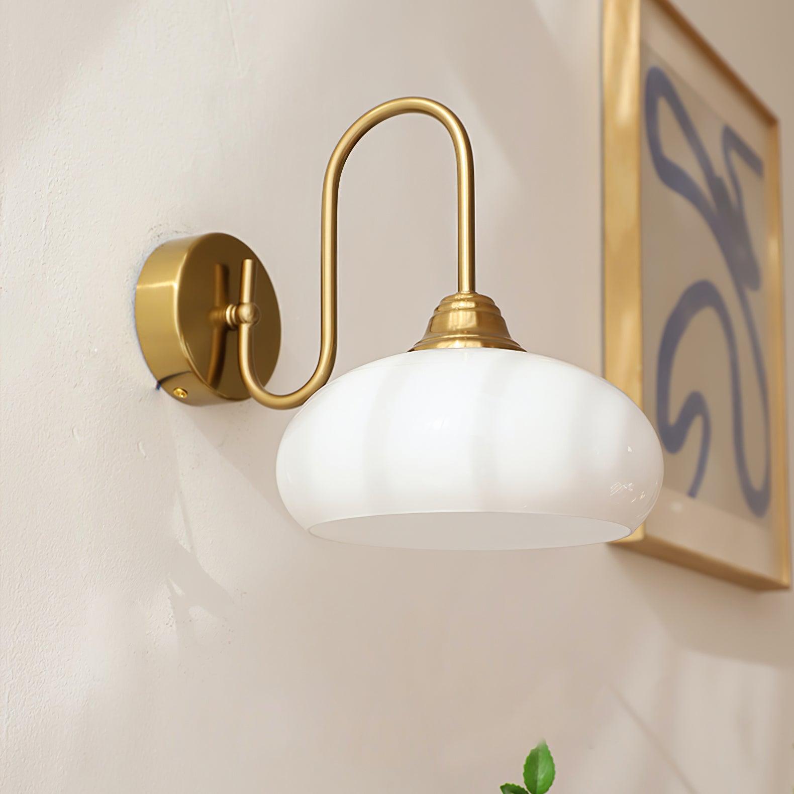 Bauhaus Wind Cream Glass Shade Metal Curved Pole Wall Sconce