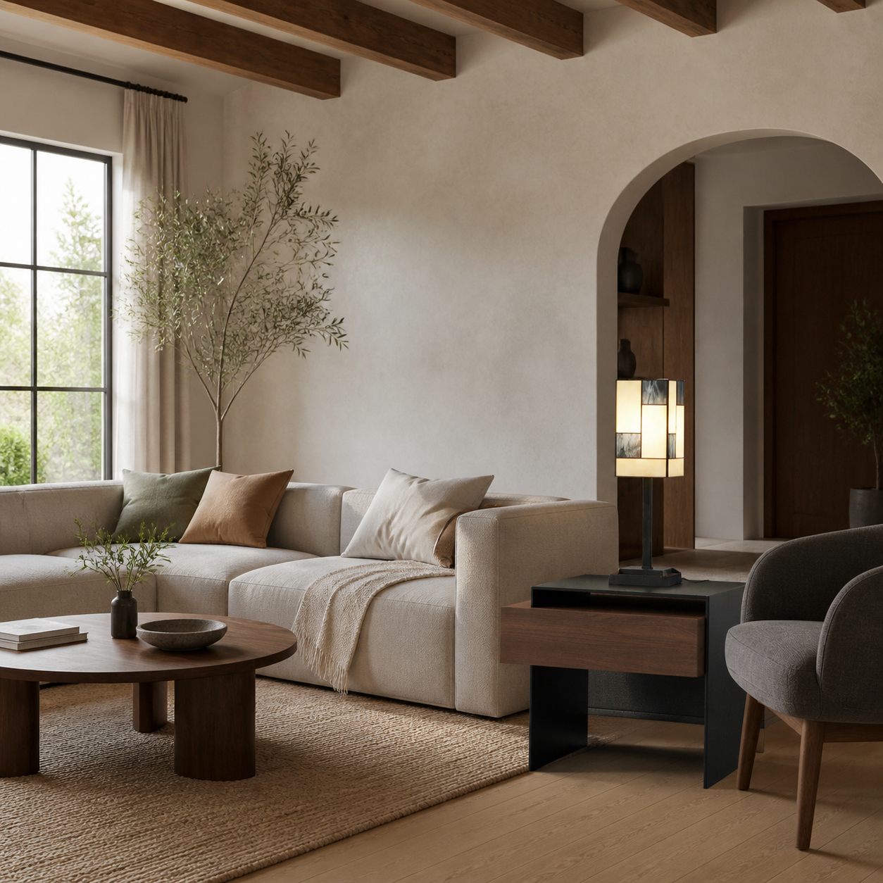 TF Manchester Square Table Lamp - Geometric Glass and Metal for Bedroom and Living Room