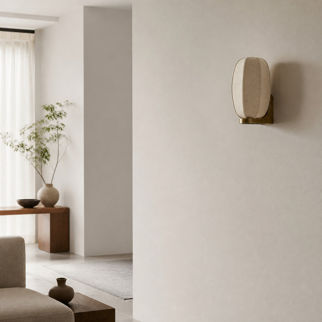 Loomis Wall Light with Art‑Deco Linen Shade Modern Wall Sconce for Living Room and Hallway