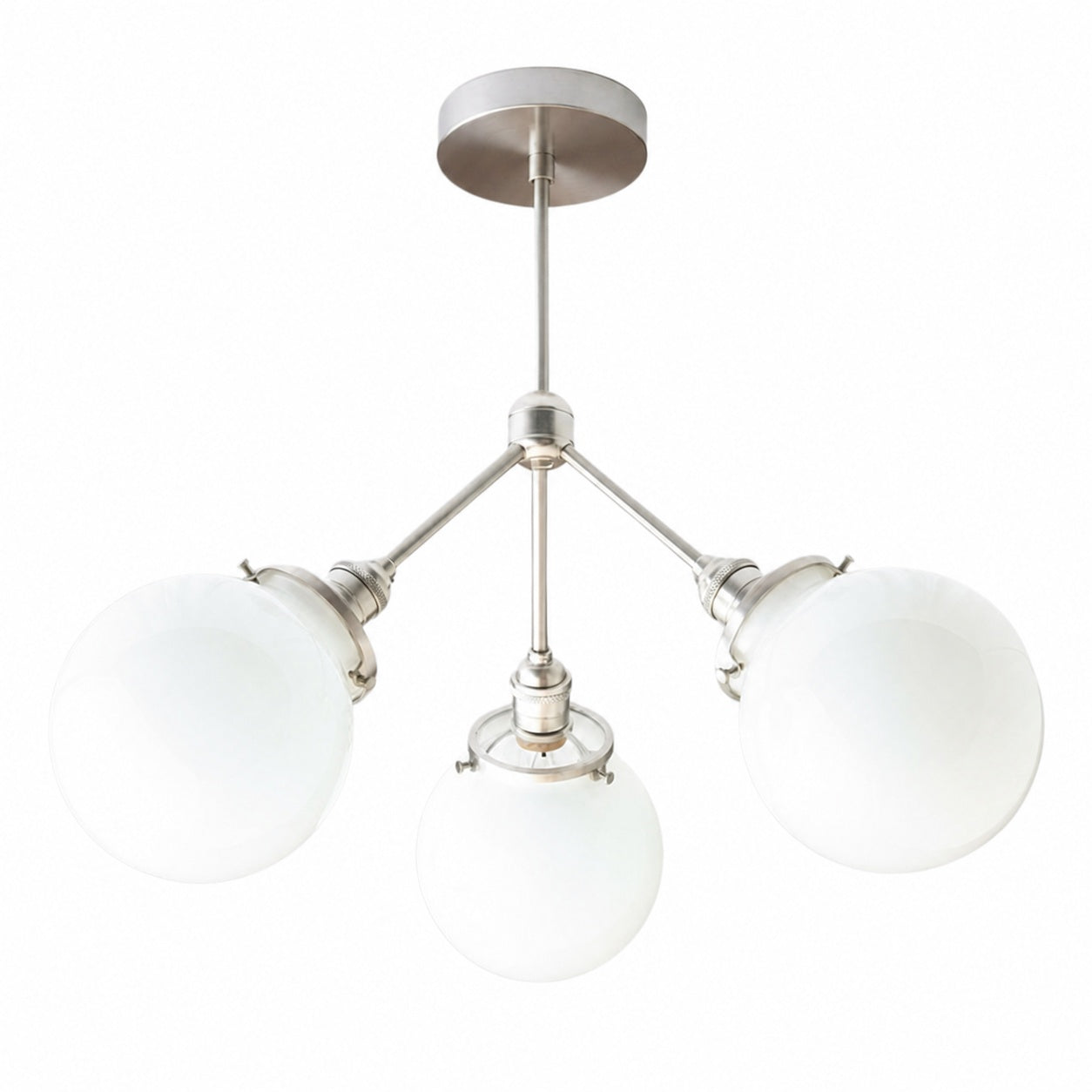 Glorica Glass Chandelier - Brass Globe Ceiling Light with Opal Shade