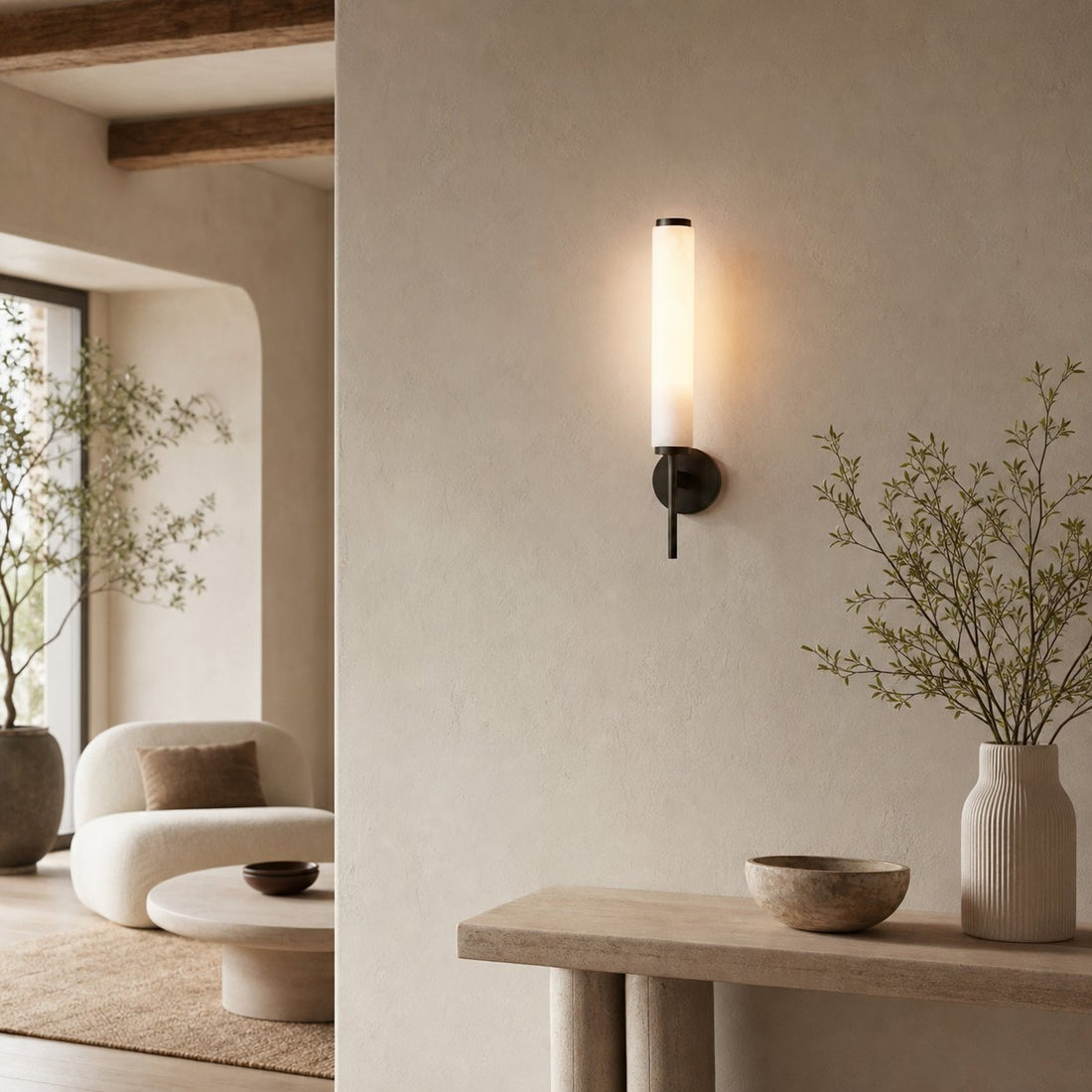 Solaryx Modern Alabaster Wall Sconce - Sculptural Living Room Mounted Light