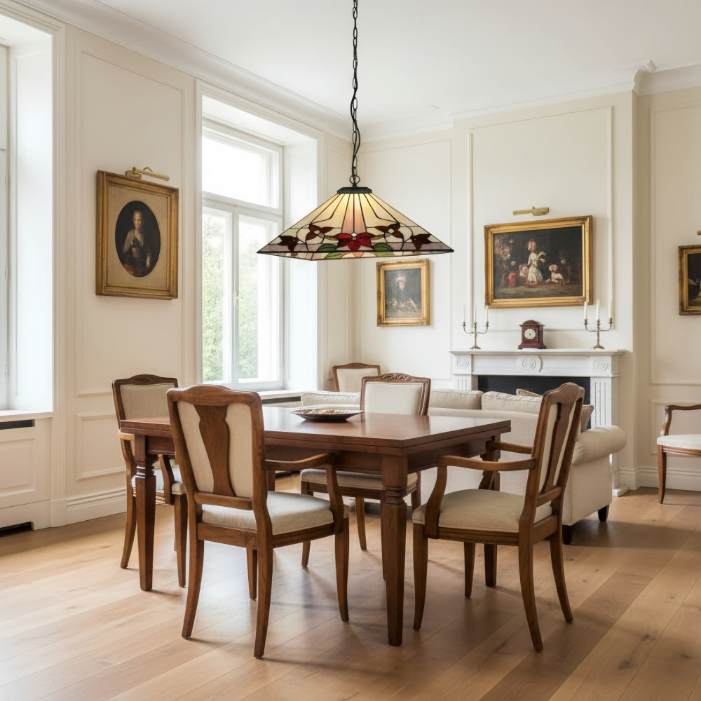 TF Camillo Classic Patterned Pendant Light – Stained Glass Lamp for Bedroom or Hallway