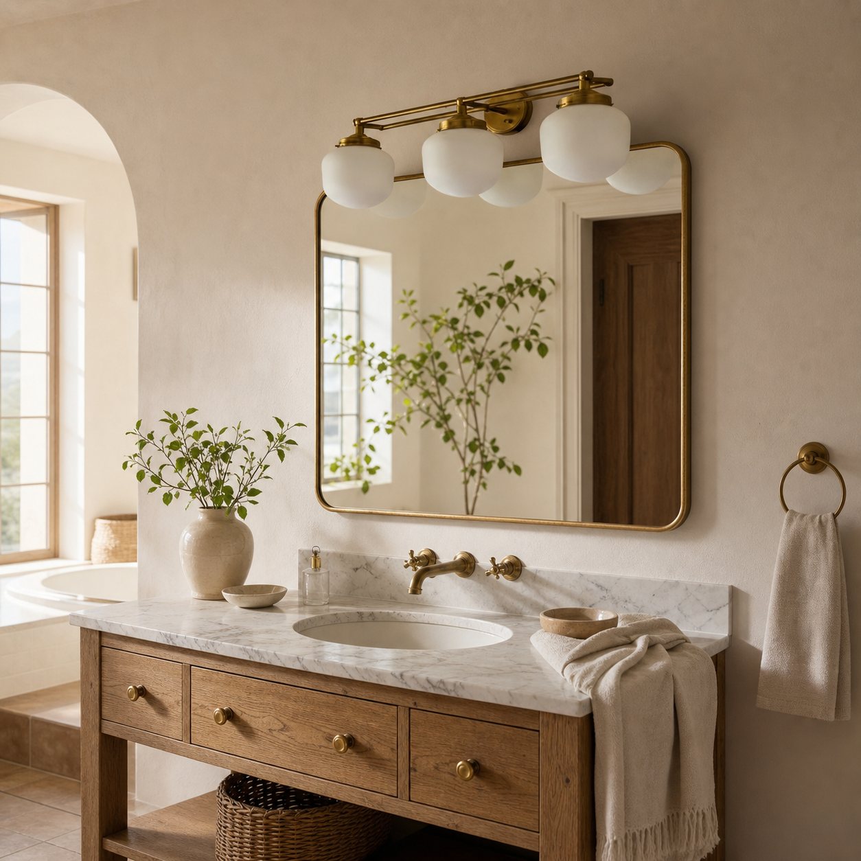 Opalume Glass Art Deco Vanity Light - Bathroom Wall Sconce with White Glass Shades