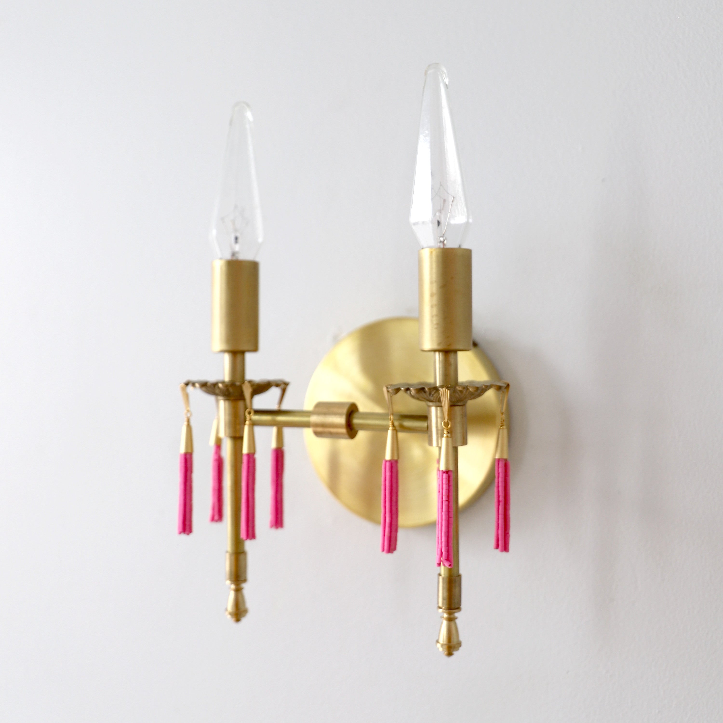 Antique Style Victorian Double Brass Wall Lamp - Sconce With Tassels