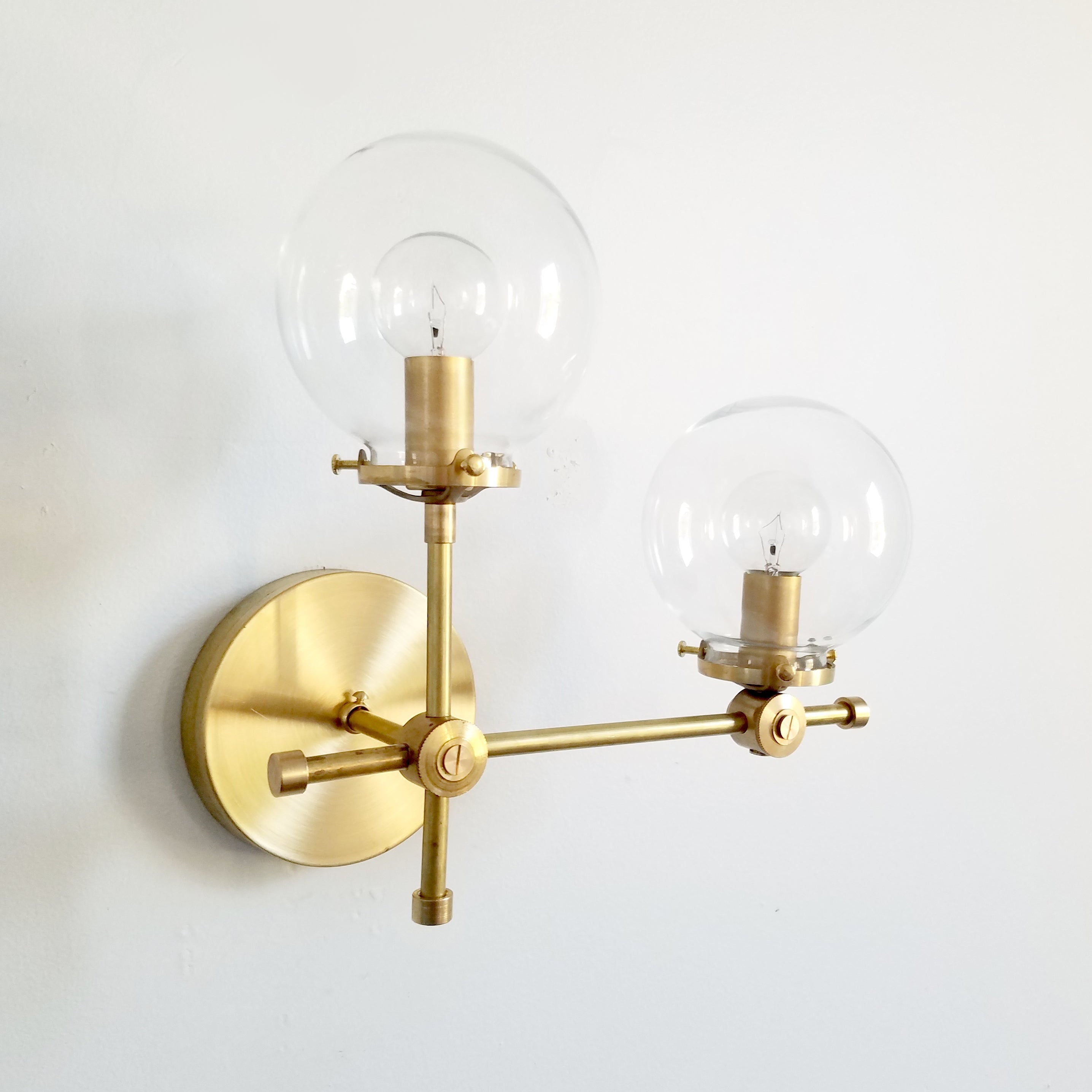 Asymmetric Wall Sconce - Raw Brass or Chrome Finish, Clear & White Glass