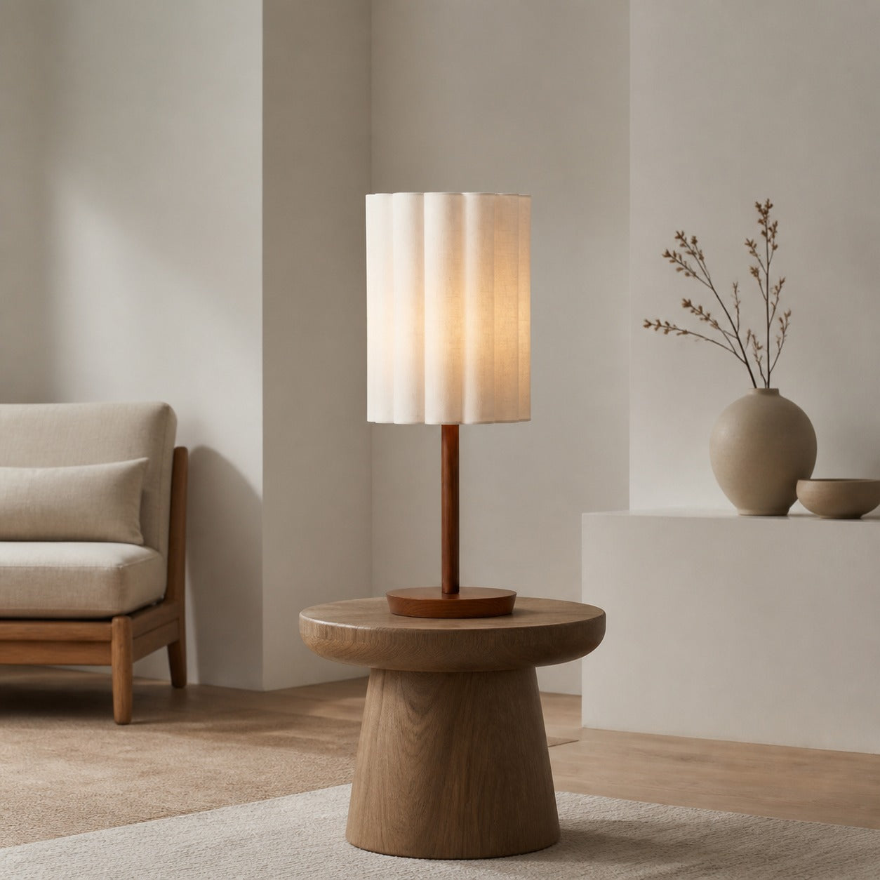 Linbron Modern Fabric Shade Table Lamp with Wood Base – Soft Ambient Lighting for Bedroom or Living Room