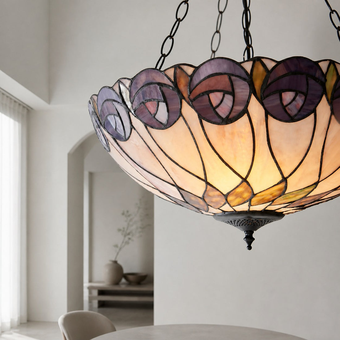 TF Hutchinson Tiffany Pendant Lamp - Inverted Art Glass Adjustable Pendant Light for Home