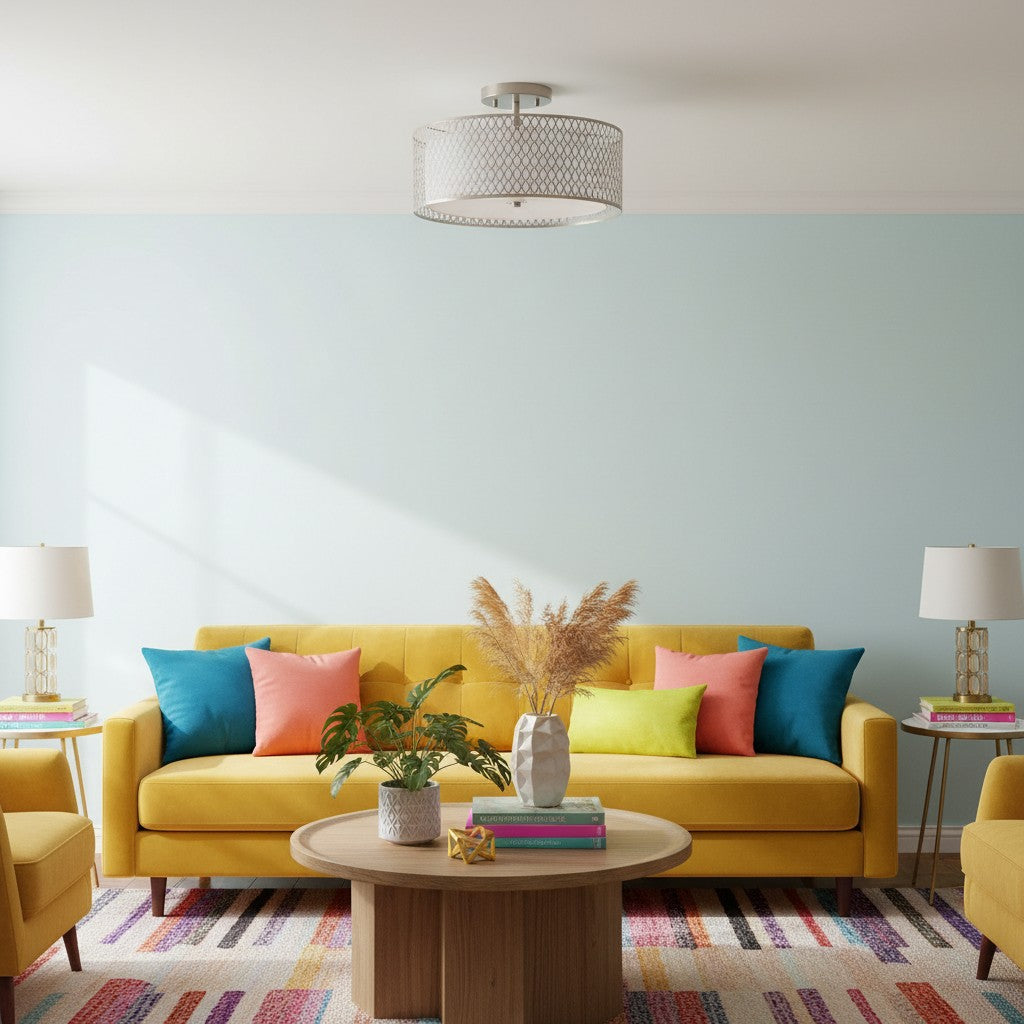 Liorin Geometric Mesh 3‑Light Flush Ceiling Light - Mesh Metal Frosted Glass Lamp for Living Room or Hallway