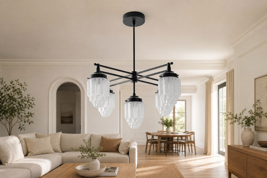 Tierlux Glass Chandelier – Vintage Brass Globe Lighting Fixture