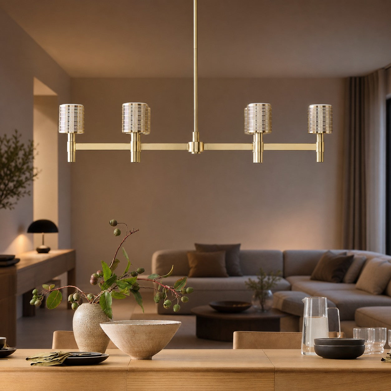 Galvia Champagne Bronze 6-Light Chandelier - Metal Adjustable