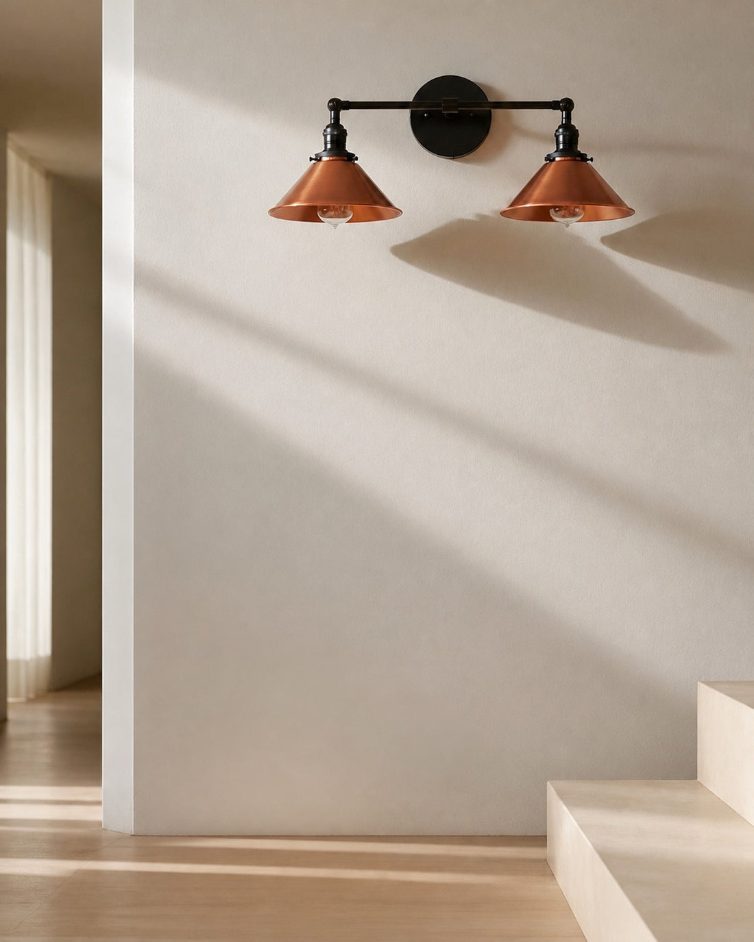 Conique Metal Industrial Wall Sconce with Dual Cone Shades - Vintage Metal Finish