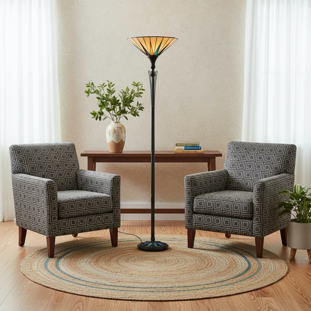 TF Dark Star Stained Glass Star Pattern Floor Lamp – Tiffany Style Uplighter for Living Rooms