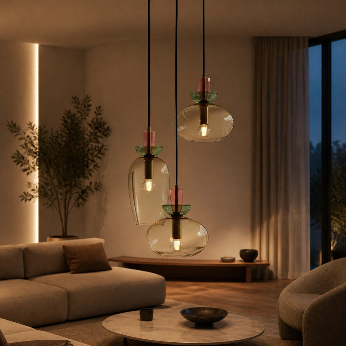 Tintora Colorful Glass Globe Pendant Light - Mid-Century Modern for Dining Rooms or Living Room