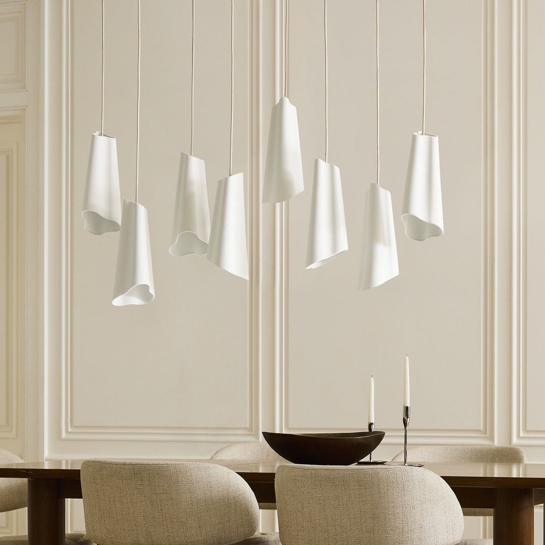 Orovia Ceramic Shade Chandelier – Iron Pendant Adjustable Height Design