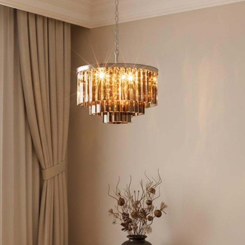 Aurevon Crystal Prism Metal Frame Modern Ceiling Chandelier for Home and Hotel