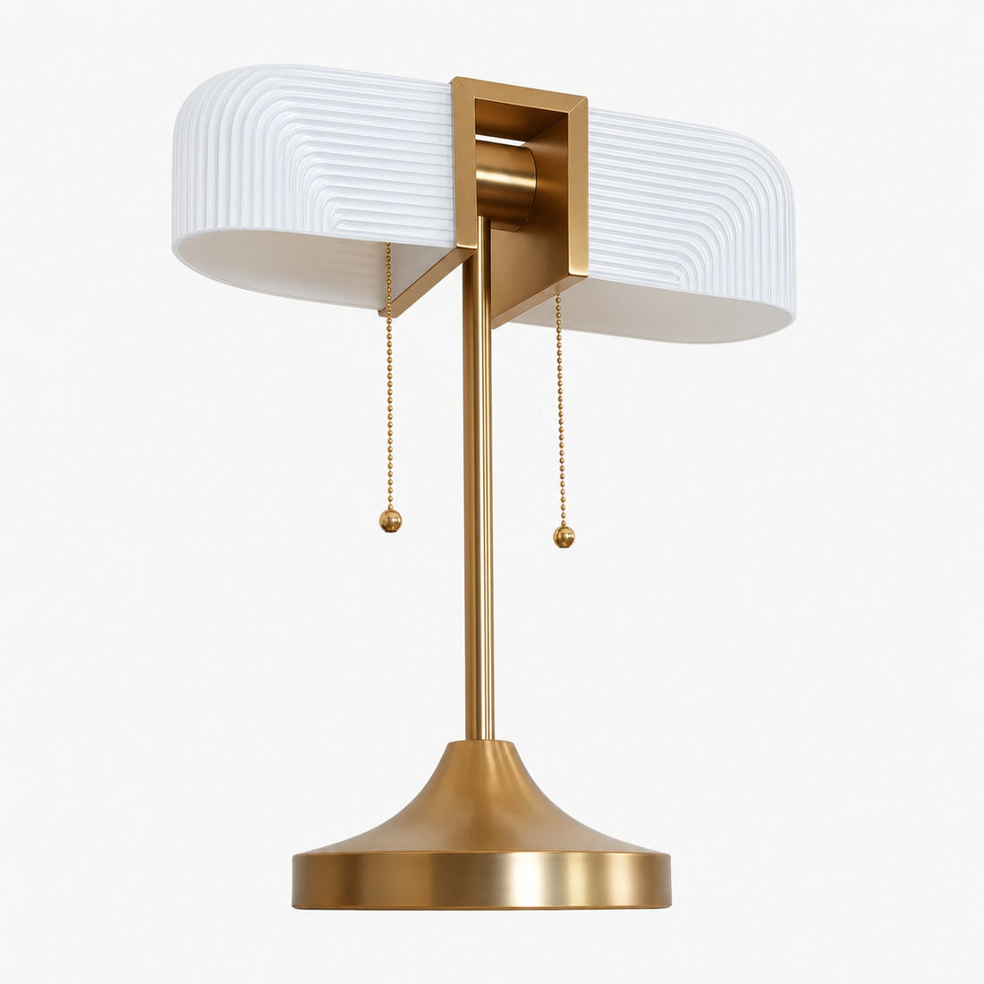 Aurebron Fluted Glass Table Lamp - Modern Decorative Metal Base Table Lamp for Living Room