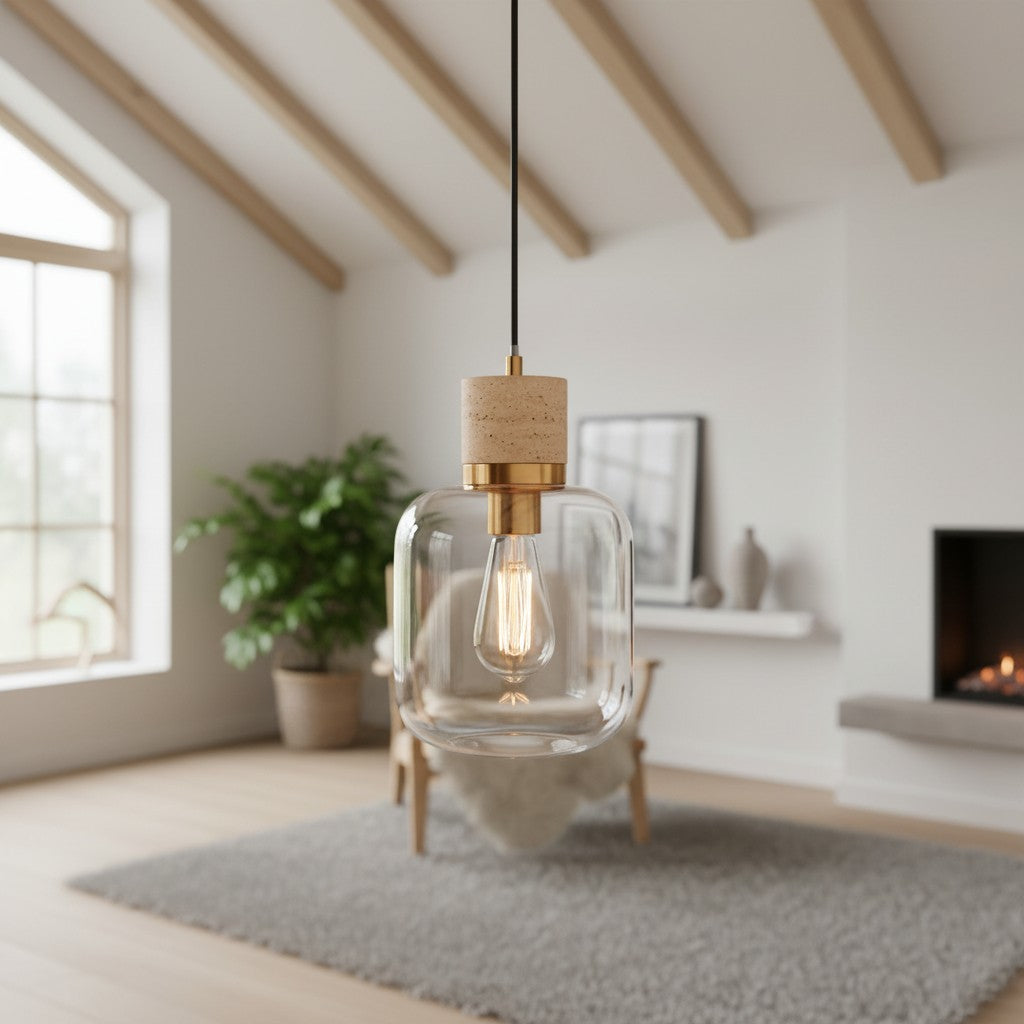 Korlisse Natural Stone and Glass Pendant Light – Stylish Lamp for Lounge or Living Room