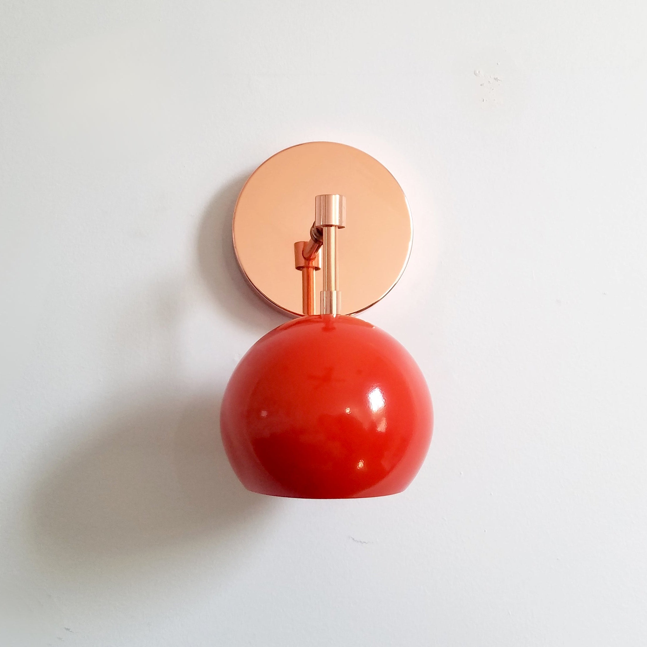 Mid Century Flame Orange Globe Wall Sconce - Modern Brass Or Chrome Light