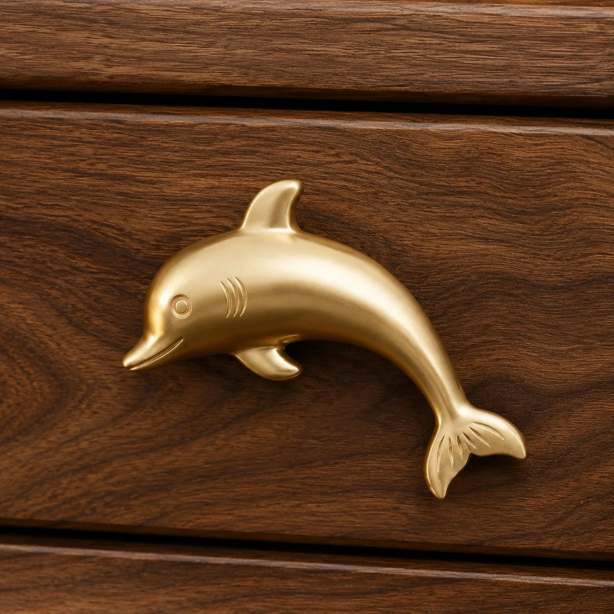 Dolphin Natural Brass cabinet knob installed scene