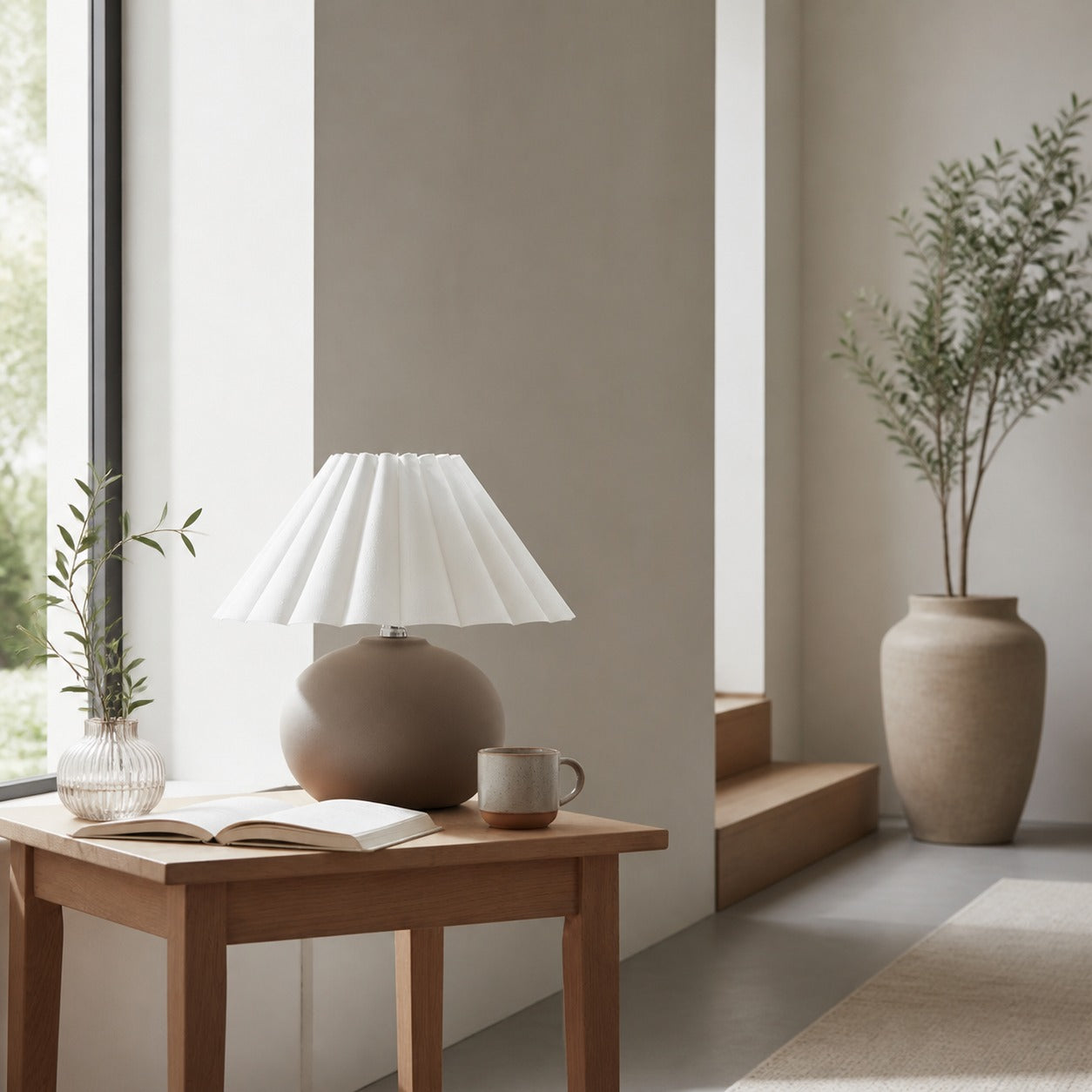 Ruffmeto Decorative Table Lamp — Round Ceramic Base with Pleated Fabric Shade for Cozy Spaces