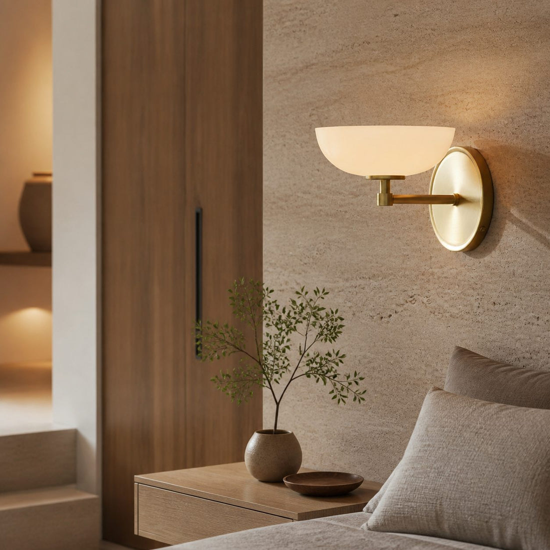 Vega Glass Wall Sconce — Minimalist Small Fixture, Contemporary Metal Accent for Hallway or Vanity