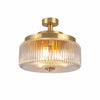 Natural brass flush mount ribbed glass ceiling lamp