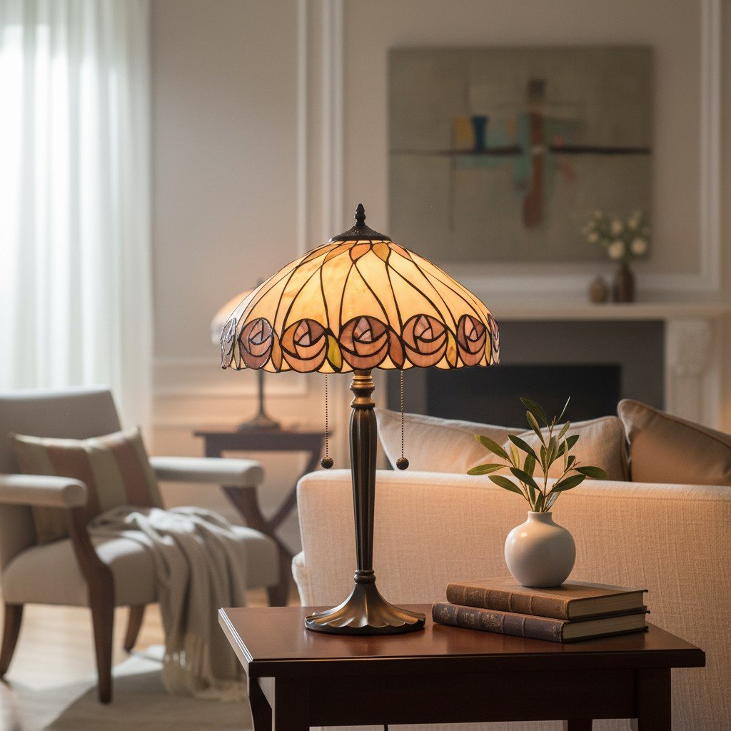 TF Hutchinson Art-Glass Tiffany Style Table Lamp – Handcrafted Design for Home and Office