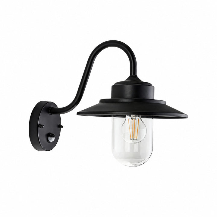 Trevanta Arched Arm Design Wall Light - Black Painted Sensor Lantern Style for Small Spaces