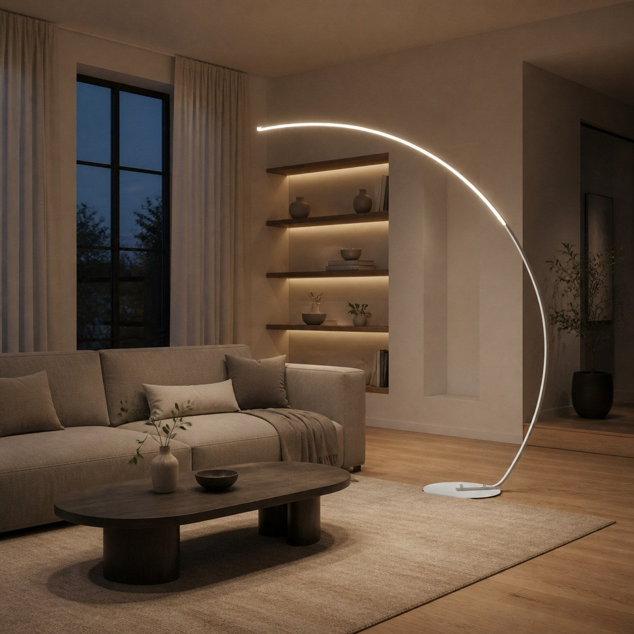 Lirra Minimal Curved Floor Lamp – Elegant Metal Accent for Living Spaces