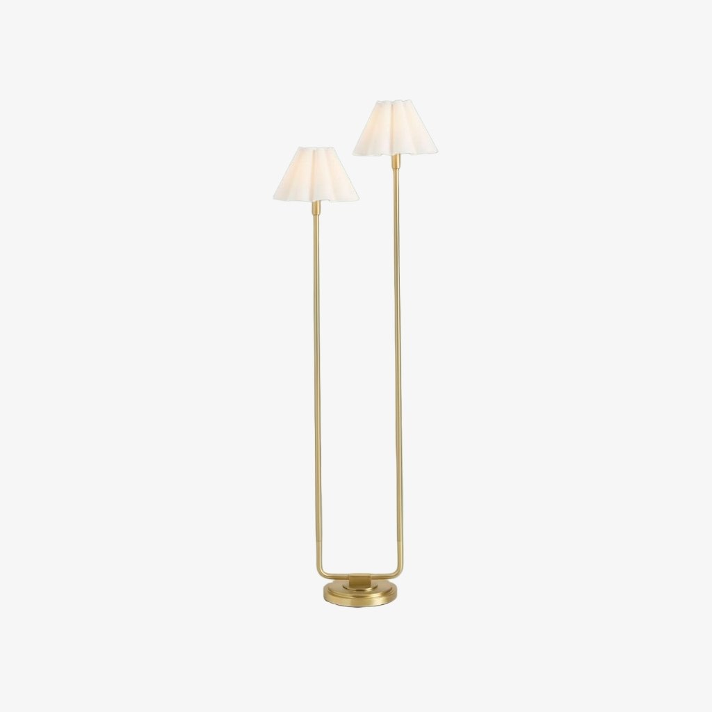 Duova Minimalist 2‑Light Floor Lamp - Modern Pleated Fabric Metal Light for Bedroom or Living Room