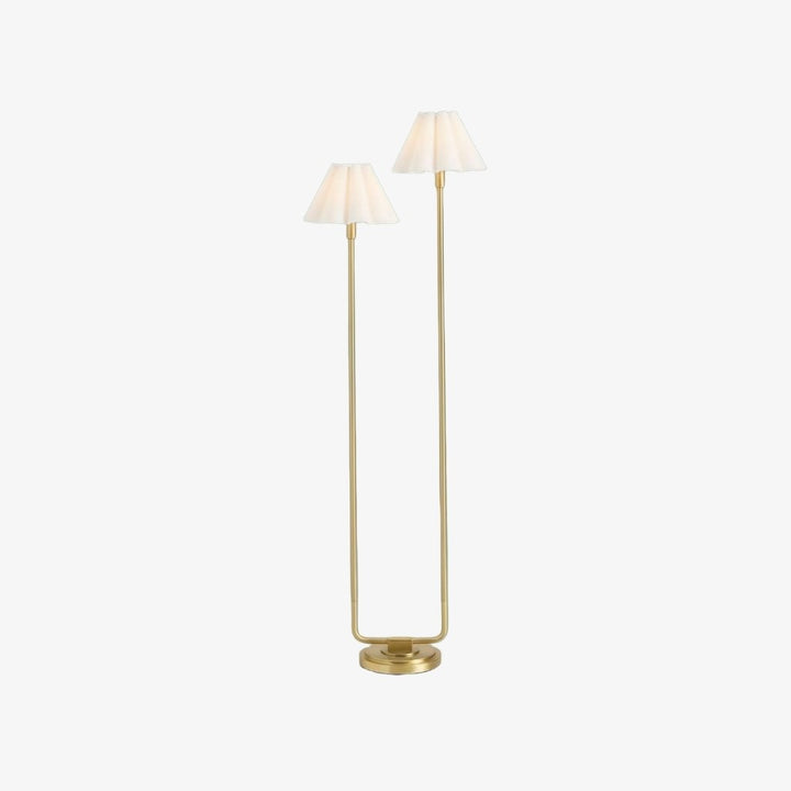 Duova Minimalist 2‑Light Floor Lamp - Modern Pleated Fabric Metal Light for Bedroom or Living Room