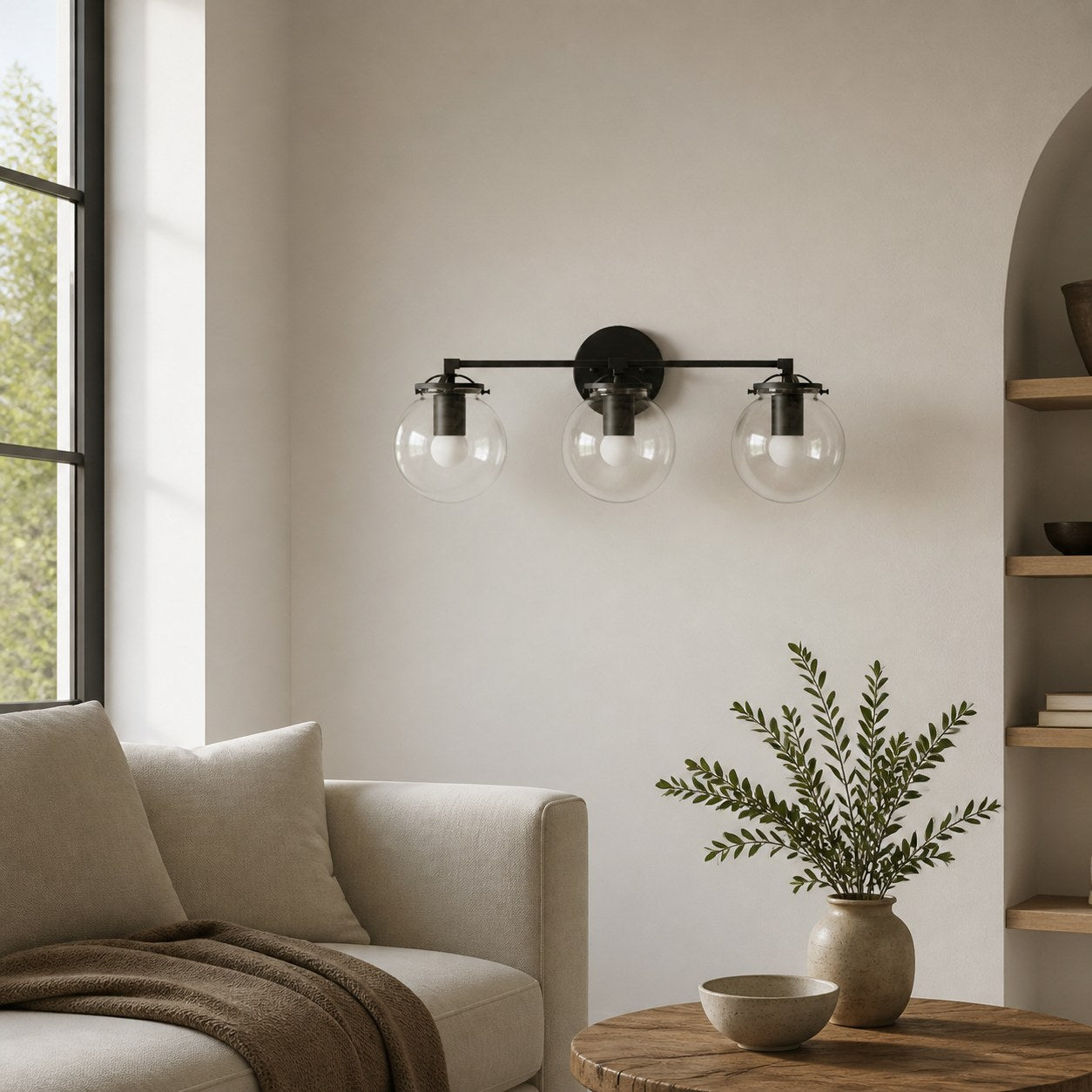 Glorica Glass 3 Shade Globe Vanity Light - Soft Bathroom Light Fixture