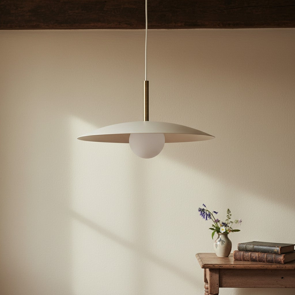 Curva Metal Minimalist Pendant Light - Modern Brass Accent Disc Shade