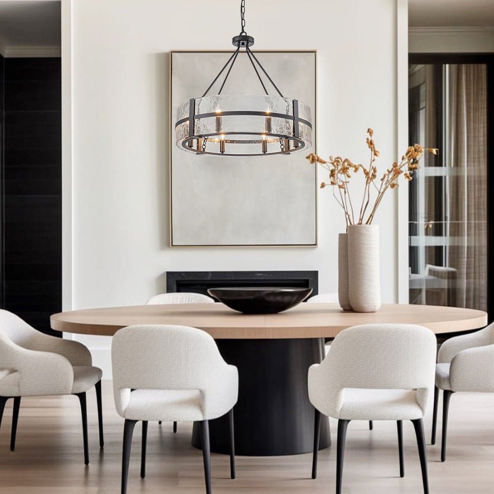 Modern Wide Drum Pendant Lamp – Clear Glass Chandelier For Living Room