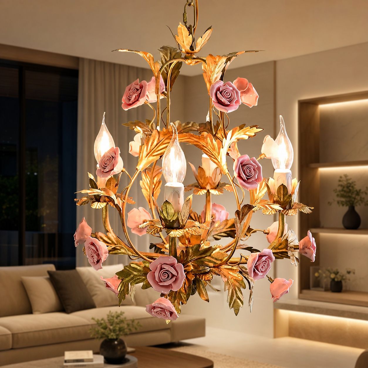 Ceramic Rose Chandelier
