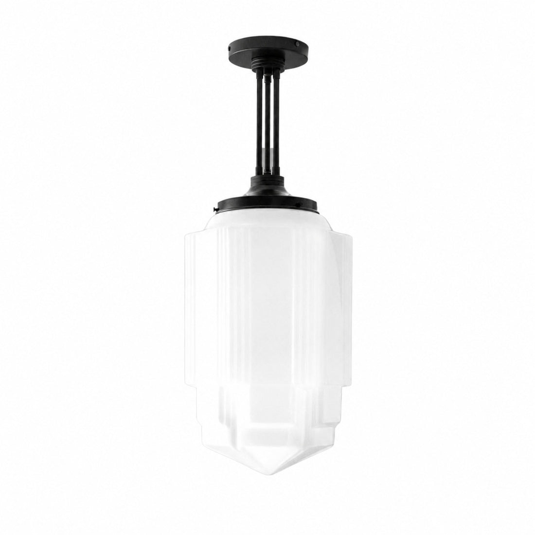 Geotower Glass Brass Pendant – Opal Globe Art Deco Hanging Light